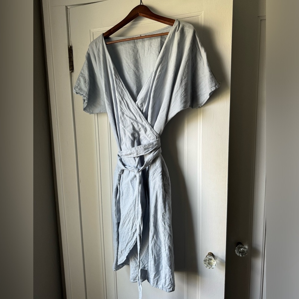 Linenfox wrap dress ice blue